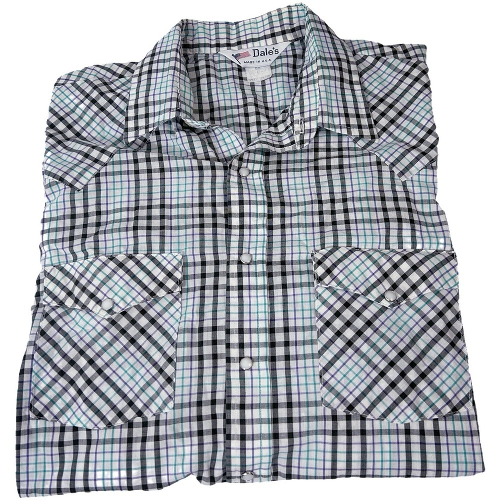 VTG USA Made Cowboy Western Plaid Flannel Pearl Snap Long Sleeve Shirt Mens L